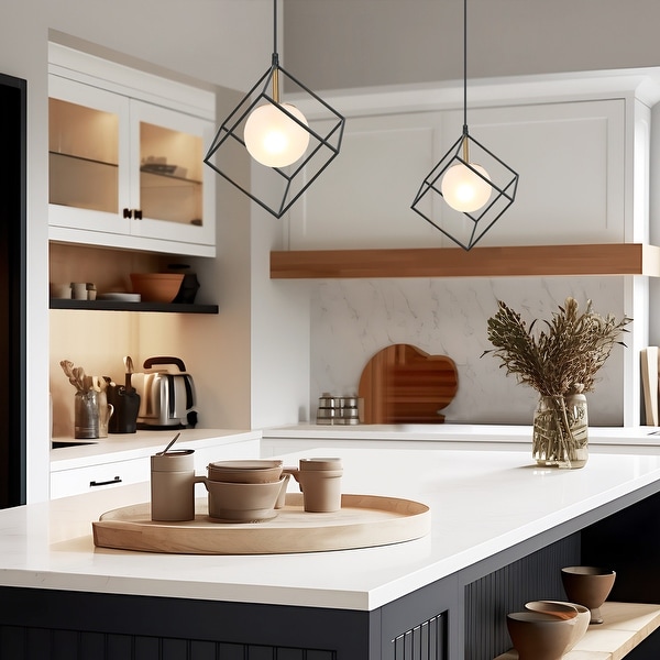 Ottilie Modern Black Gold 1-Light Cage Kitchen Island