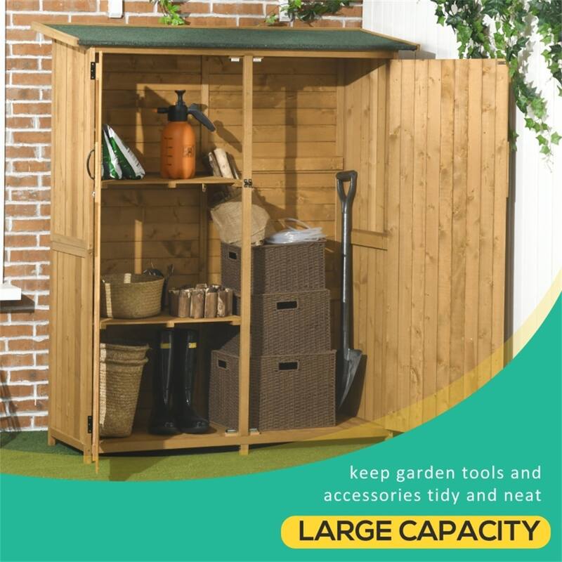 Outdoor Garden Storage Shed with Fir Wood, Double Lock Doors - 55" L x 19.75" D x 63.75" H