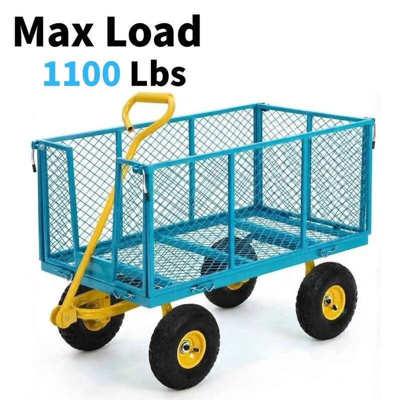 1100 Lbs Capacity Garden Wagon Carts on Wheels for Outdoor, Farm, Yard, Beach - Blue
