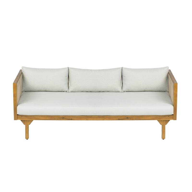 Christopher Knight Home - Outdoor Teak Finish Wood & Rope Woven Sofa Set with Coffee Table