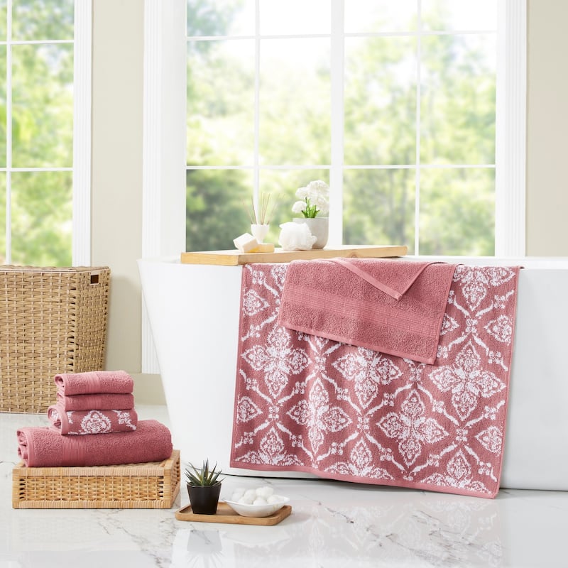 Modern Threads Amaris 6-Piece Yarn Dyed 100-Percent Cotton Towel Set - Rosewood