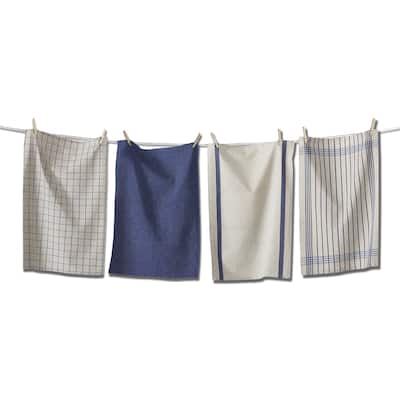 Prairie Woven Dishtowel Set of 4 Blue Multi Cotton Kitchen Towels Machine Wash 26x18 Everyday Use
