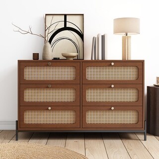 Rattan Wood Closet 6-Drawer Dresser Wood Storage Cabinet - Bed Bath ...