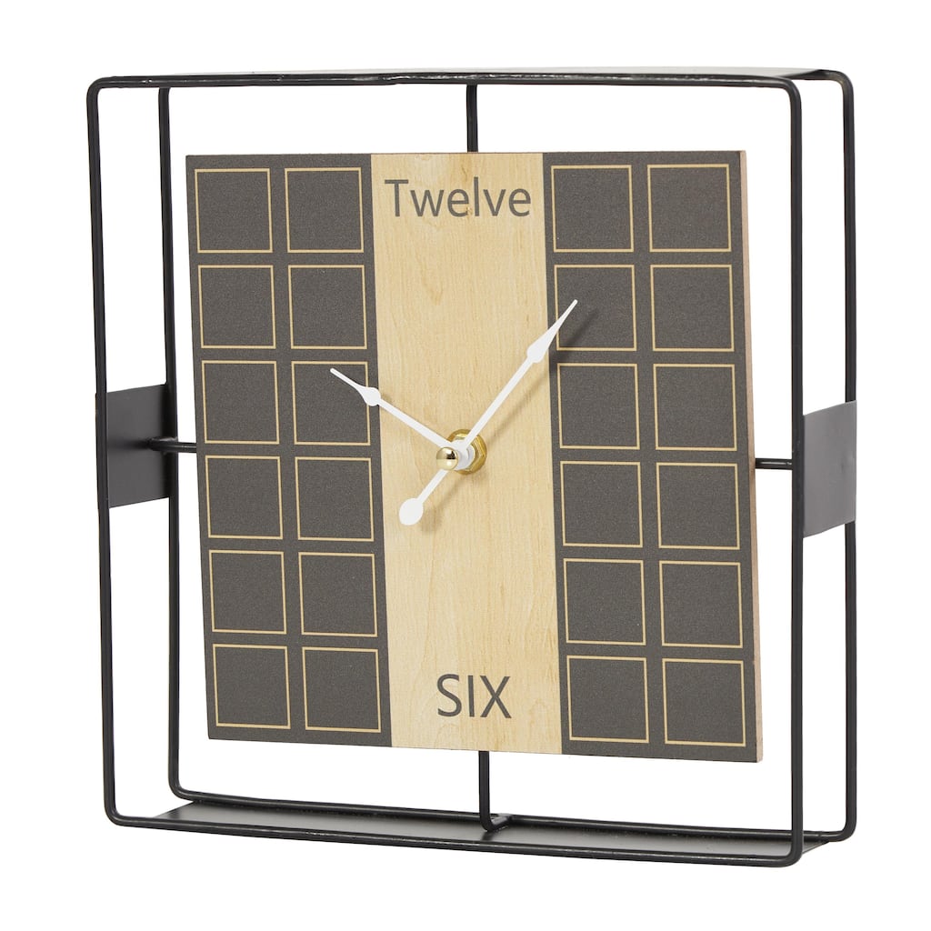 Wooden Geometric Open Frame Square Decorative Clock with Grid Pattern - Black - Roche River Decor