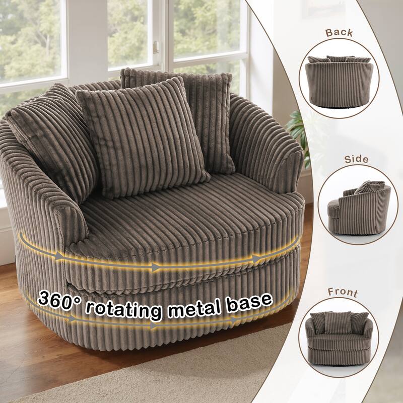2 Set Oversized 43" W Plush Corduroy Swivel Barrel Chair with Pillows