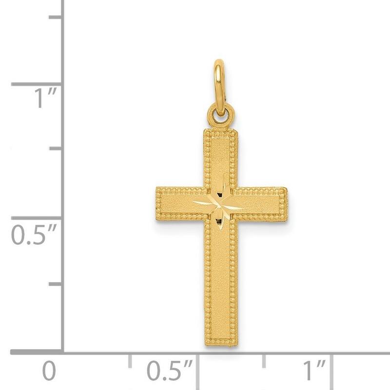 Curata 14k Yellow Gold 18" Satin Diamomd-Cut Cross Necklace - 20x12mm