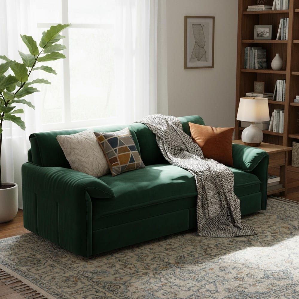 Homy Casa 66" Queen Pull-Out Sofa Bed with Storage, Velvet Loveseat