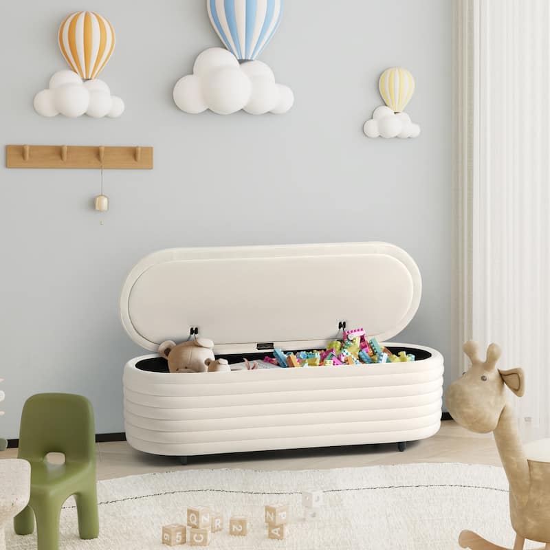 Farrah Velvet Polyester Flip Top Storage Ottoman - 54" - Ivory