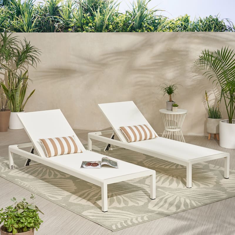 Roomfitters Adjustable Outdoor Chaise Lounge Chair, Modern Patio Recliner with Aluminum Frame - White (Set of 2)
