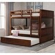 preview thumbnail 2 of 10, Stylish and Functional Design Wood Bunk Bed with Trundle for Extra Sleeping Space and Safety Guaranteed, Walnut