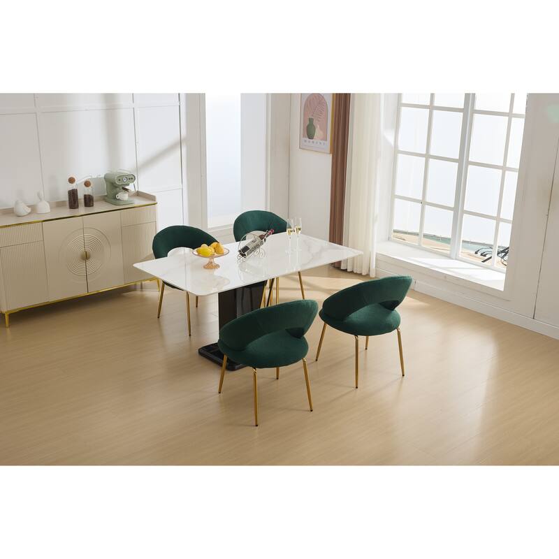 Teddy Fabric Kitchen Chair with Curved Backrest and Metal Legs for Kitchen