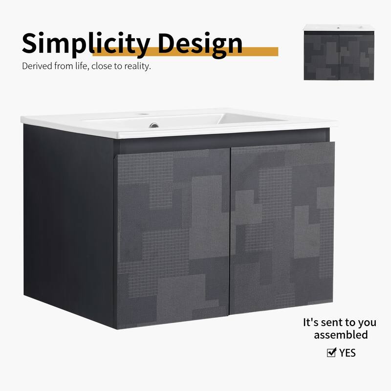 Bathroom Vanity With Sink In 24/30 Inch, Floating Bathroom Vanity with Soft Close Door