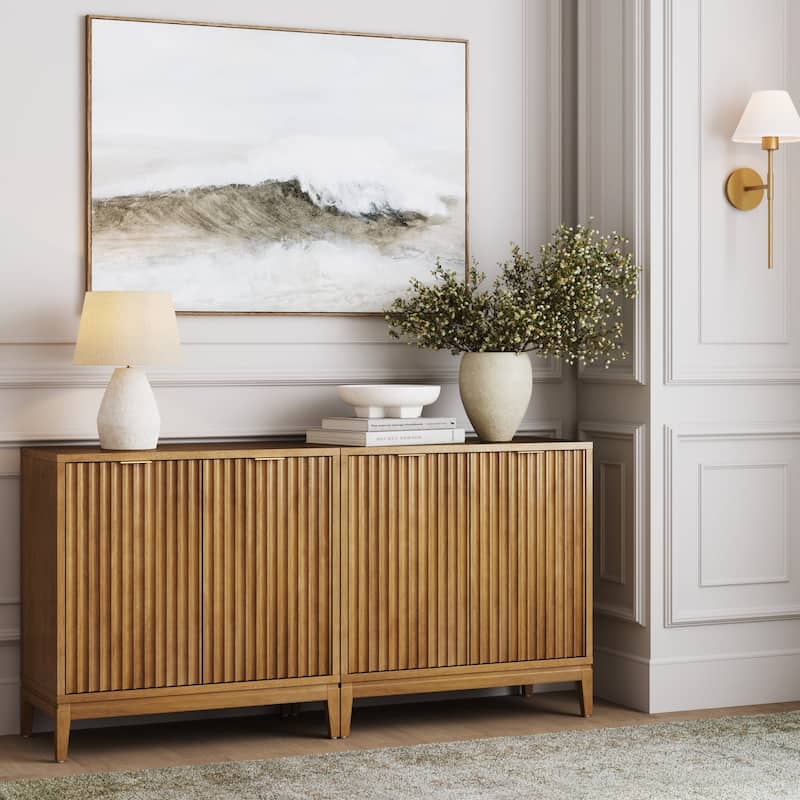 Jasper Modern Sideboard, Kitchen Storage Cabinet with Fluted Doors - Light Brown Set of 2