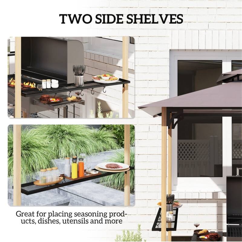 Premium BBQ Grill Gazebo with Powder-Coated Metal Frame Double Layer Polyester Canopy Side Shelves and Hooks