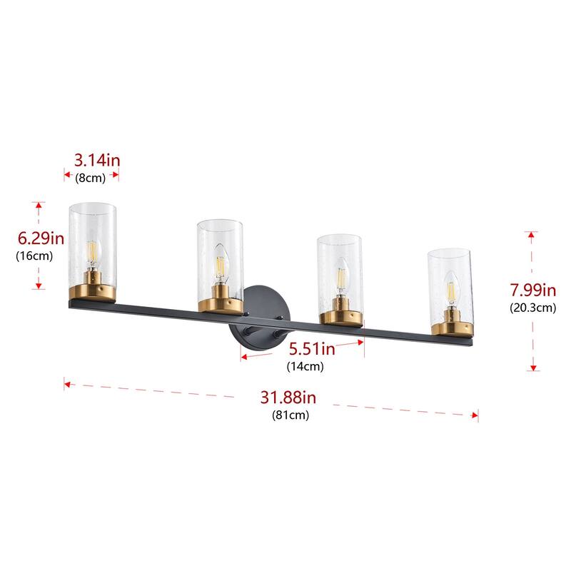 4-Lights Glass Shade Classic Bathroom Vanity Lighting - 31.9"D×4.7"W×8"H