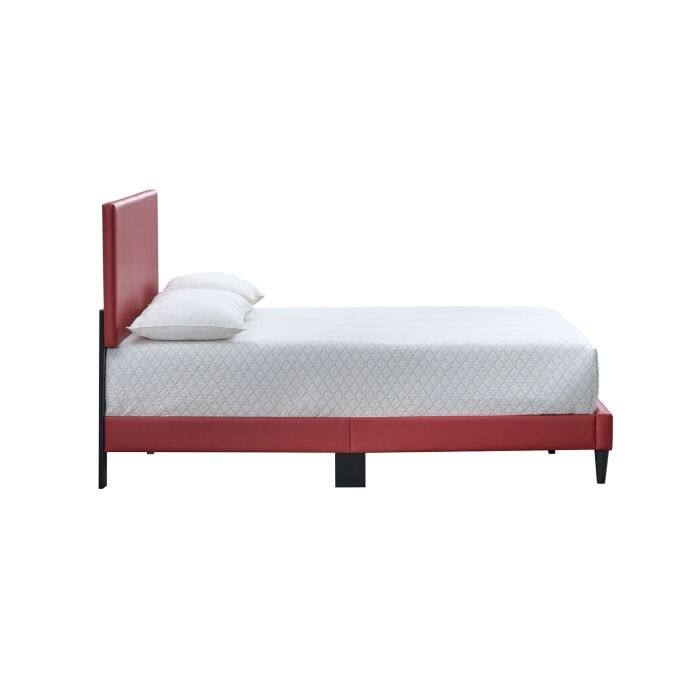 Modern Red Faux Leather Twin Bed Frame with Adjustable Headboard