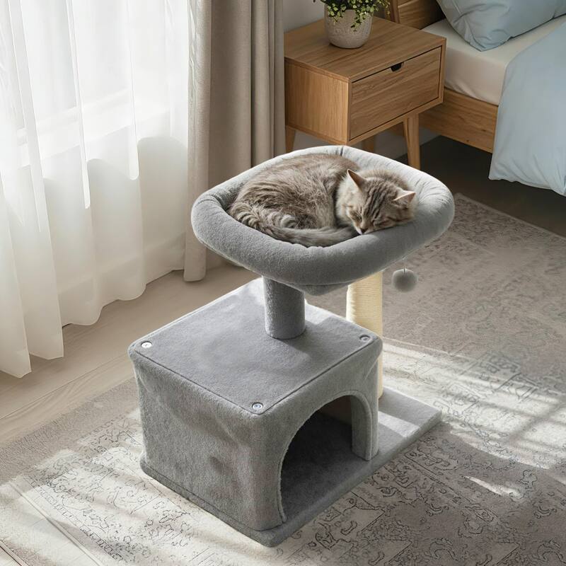 Gymax 19.5'' Small Cat Tree w/Large Padded Plush Perch Condo Sisal