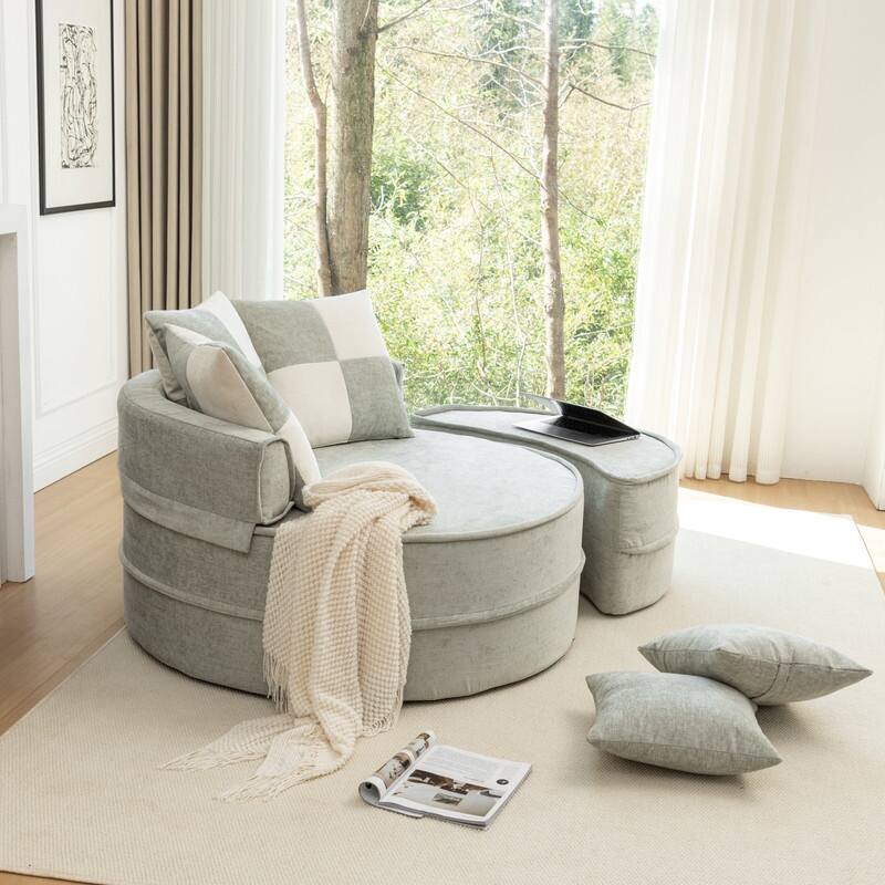 47.63" Round Lazy Fully Compression Sofa, Chenille, with Ottoman