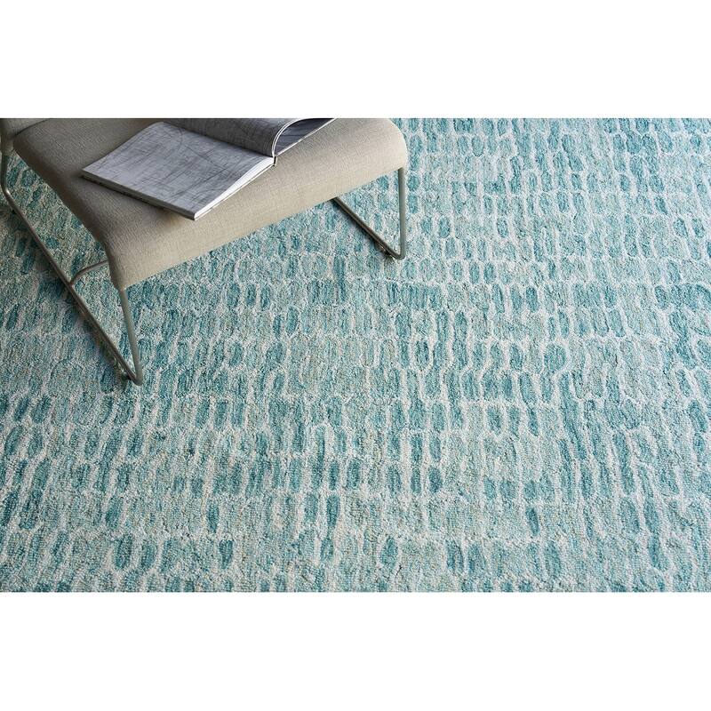 Exquisite Rugs Ink Blot Handmade Hand-tufted New Zealand Wool on Canvas Turquoise Area Rug