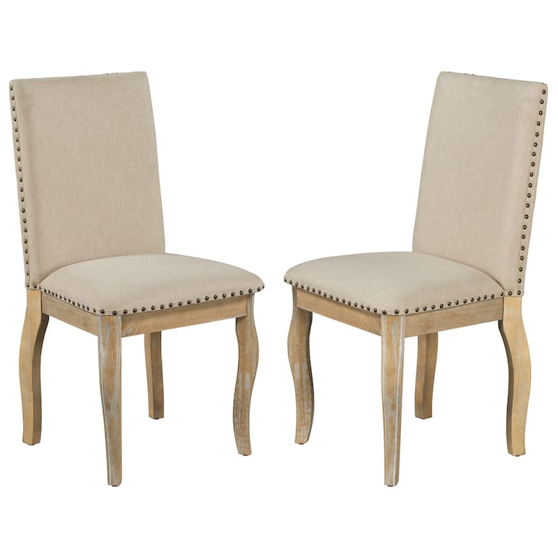 Set of 4 Farmhouse Solid Wood Upholstered Fabirc Kitchen Dining Chairs