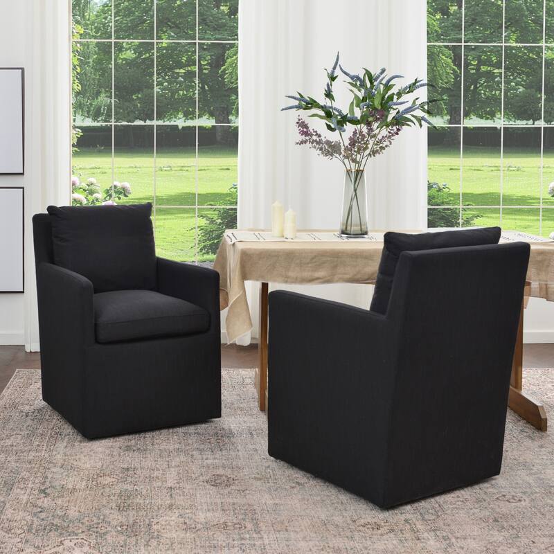 KINWELL Performance Fabric Upholstered Rolling Dining Armchair (Set of 2) - Black
