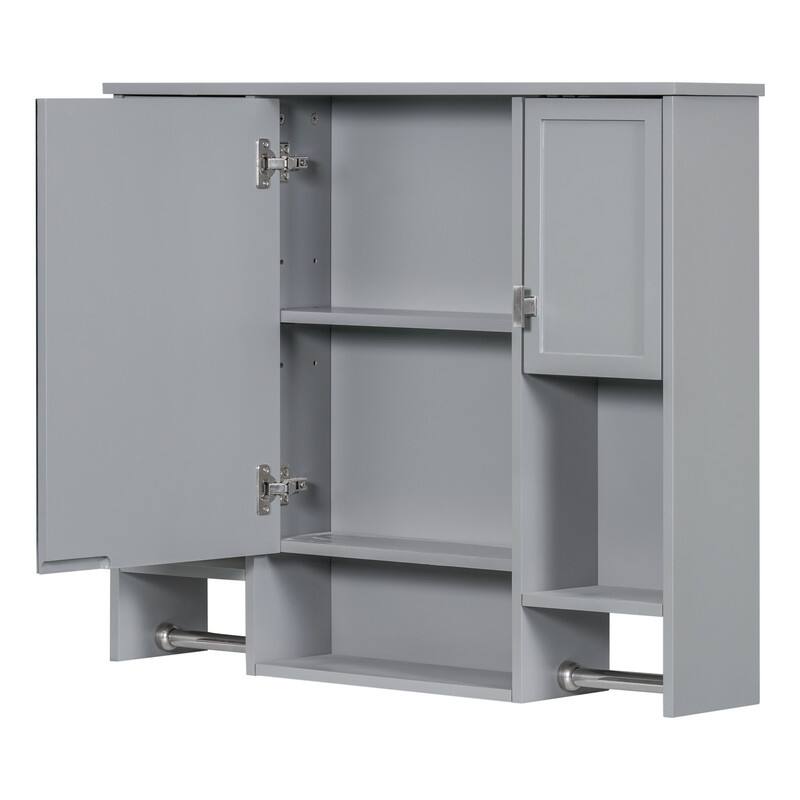 Grondin Modern Style Bathroom Wall Mounted Medicine Cabinet with Mirror Door, Towel Bars and Open Storage Shelves