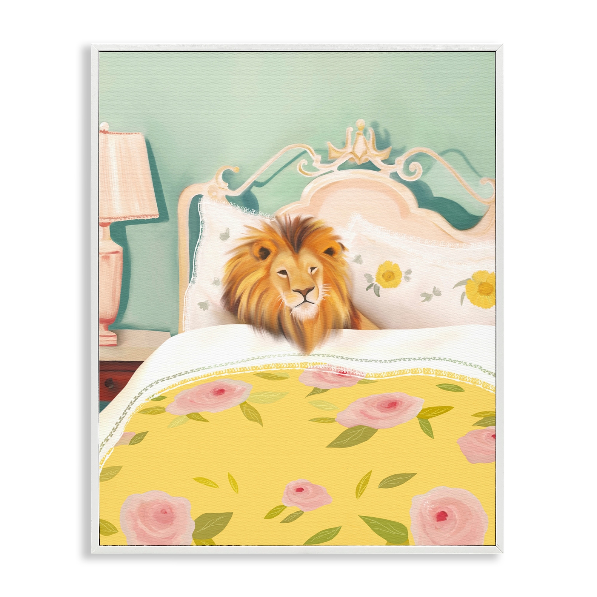 Stupell Good Morning Lion in Bed Framed Giclee Art Design By Leah Straatsma