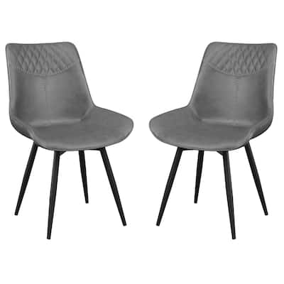 Black/Gray Faux Leather Upholstered Metal Frame Dining Chair, Set of 2, Sturdy Dining Chair for Dining Rooms - 22.75