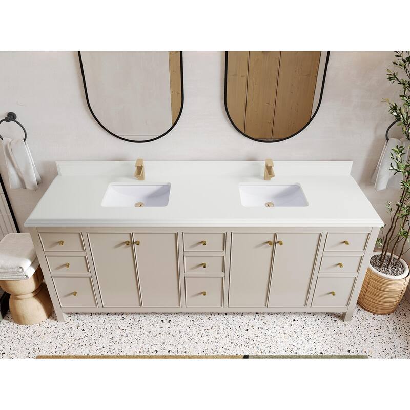 Willow Collections 84 in. W x 22 in. D Chicago Double Bowl Sink Bathroom Vanity with Countertop - 1.5” White Quartz - Fine Grain