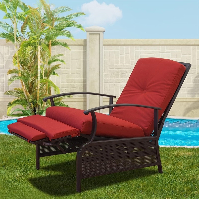 Patio Recliner Chair with Cushions Outdoor Adjustable Lounge Chair Reclining Patio Chairs with Metal Frame for Garden Backyard