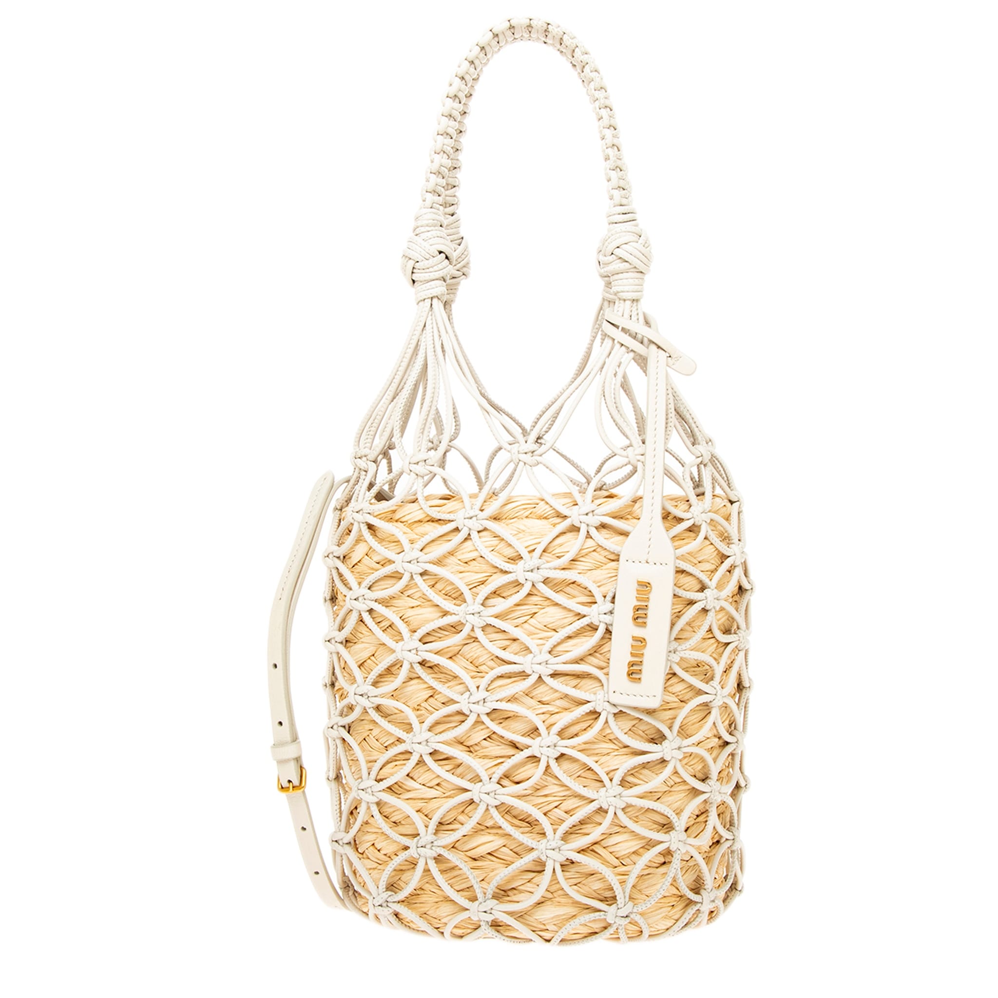 Miu Miu Leather and Raffia Bucket Bag - Overstock - 43315765