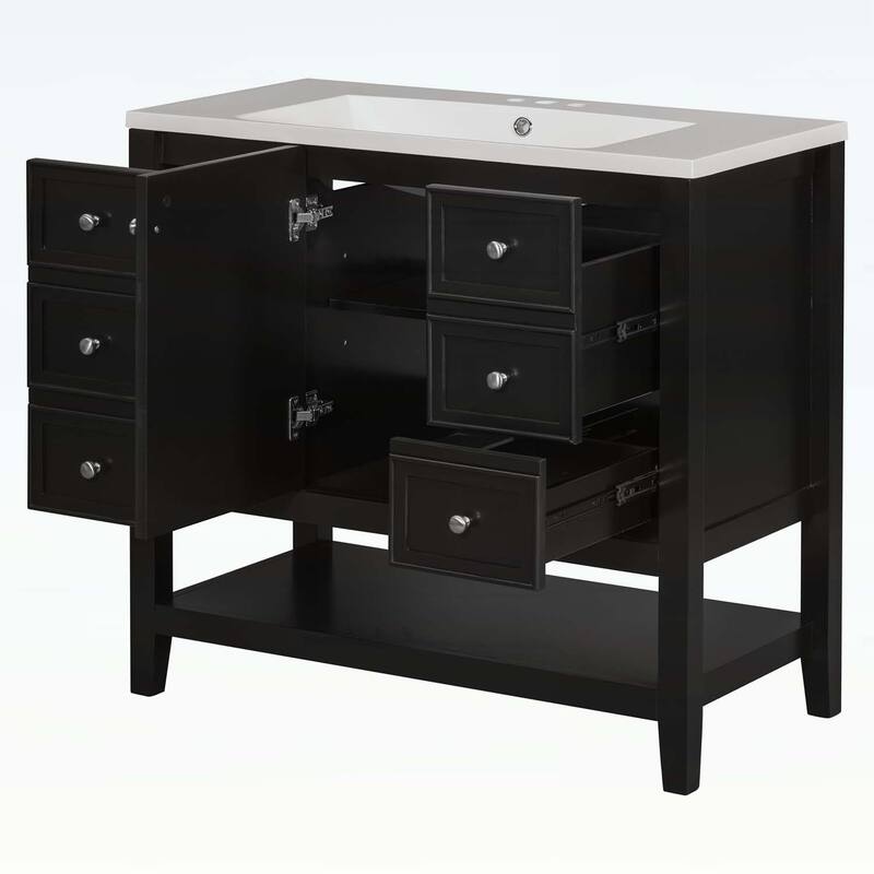 Bathroom Vanity with Sink,Cabinet,and Drawers,Open Shelf