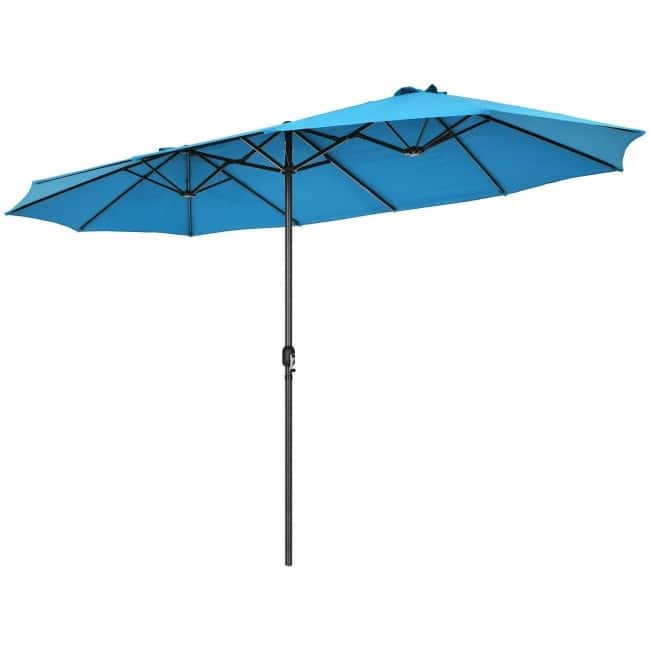 15 Feet Patio Double-Sided Umbrella with Hand-Crank System - 15.4' x 9.2' x 8.0' (LxWxH)