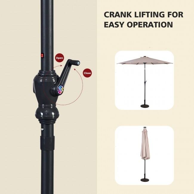 10FT Patio Solar Umbrella LED Patio Market Steel Tilt With Crank Outdoor New