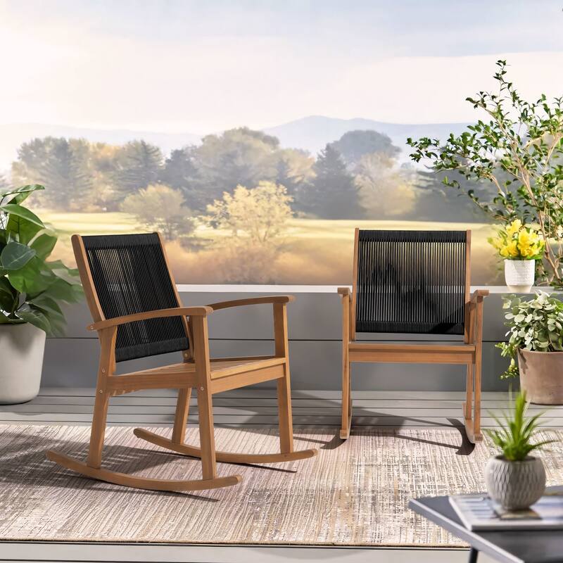 Outdoor Solid Wooden Rocking Chair Set of 2
