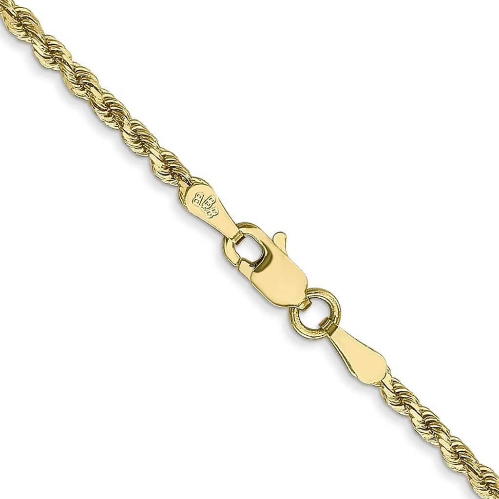 Curata 10k Yellow Gold Solid 7" 8" or 9" 2mm Diamond Cut Rope Chain Bracelet for men or women