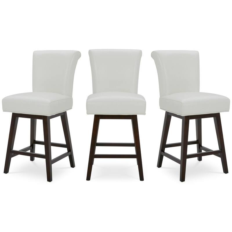Spruce & Spring Noah Upholstered 26-inch Counter Height Swivel Barstool Set - Set of 3 - White - Counter Height