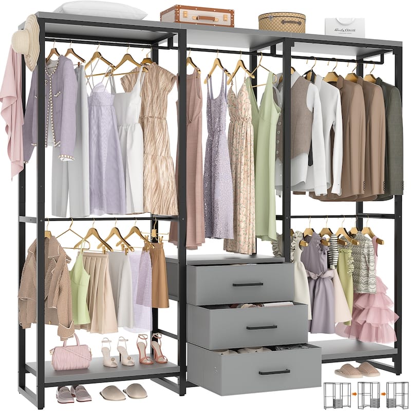 65.6'' Heavy-duty Garment Rack, Freestanding Closet Organizer with Fabric Drawers and 5 hanging Rods