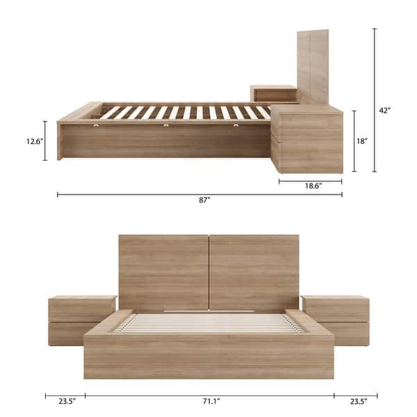 dimension image slide 2 of 6, James 4-Piece Bedroom Set with Bed, Headboard, and 2 Nightstands