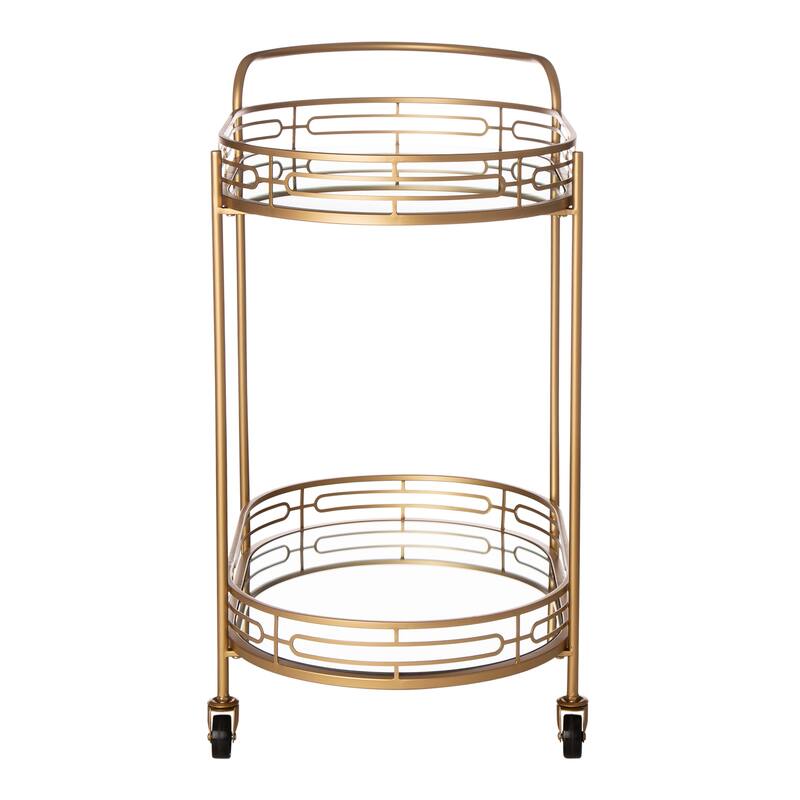 Silver Orchid Marsh Oval Mirrored Glass Top New Bar Cart with wheels