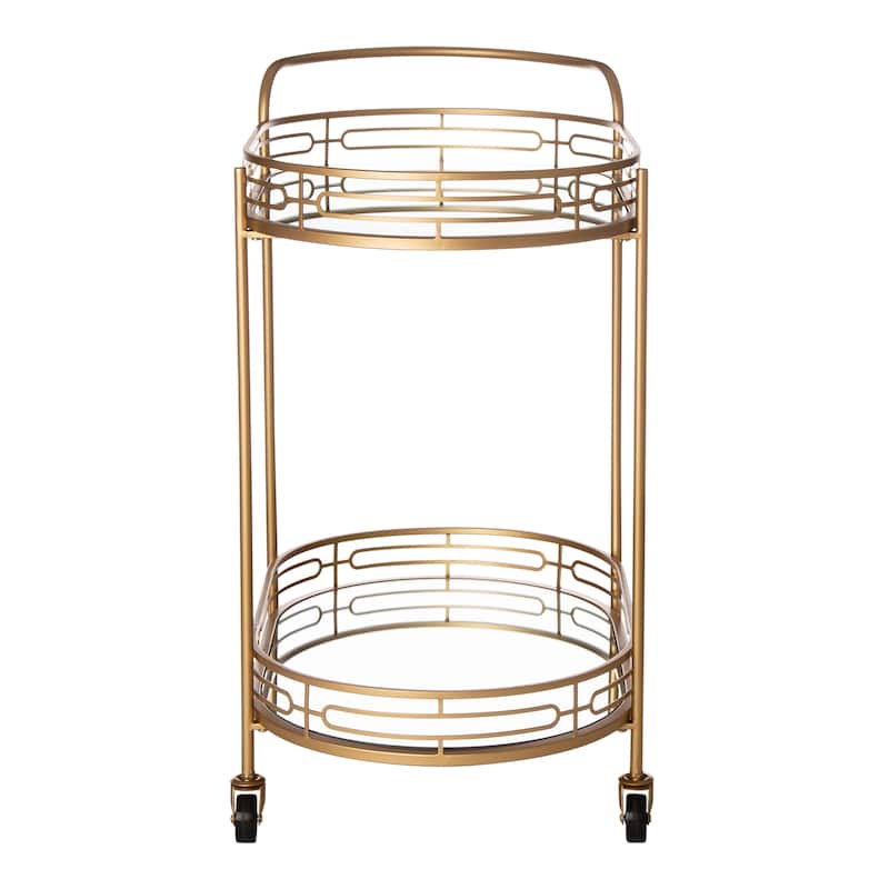 Silver Orchid Marsh Oval Mirrored Glass Top New Bar Cart with wheels