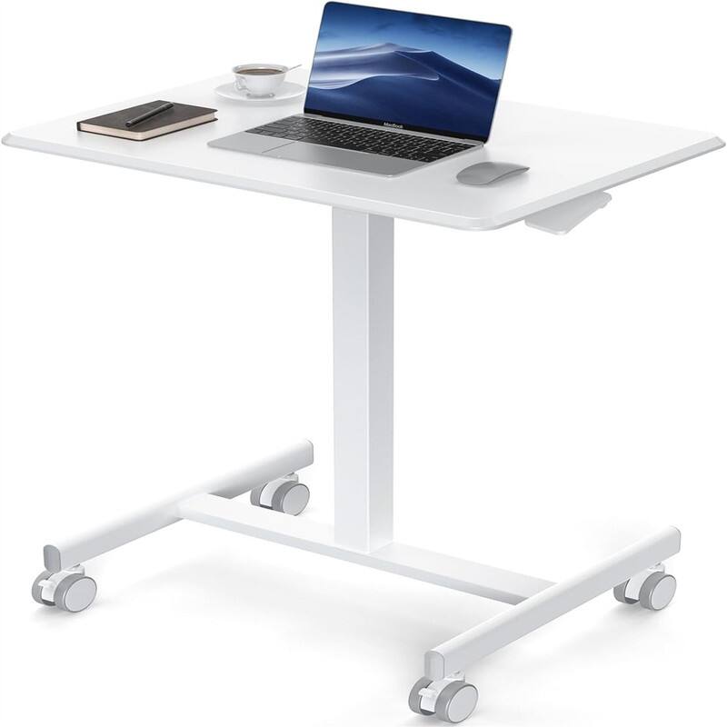 Mobile Portable Rolling Laptop Wheels Small Adjustable Desk - 19"D x 25"W x 42"H - White