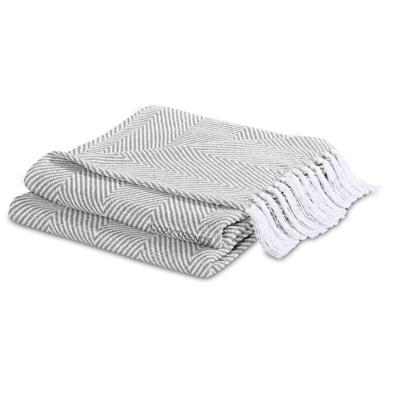 Rustic Farmhouse Cotton Chevron Blanket Throws - Set of 2 with Fringe 50X60 Inches