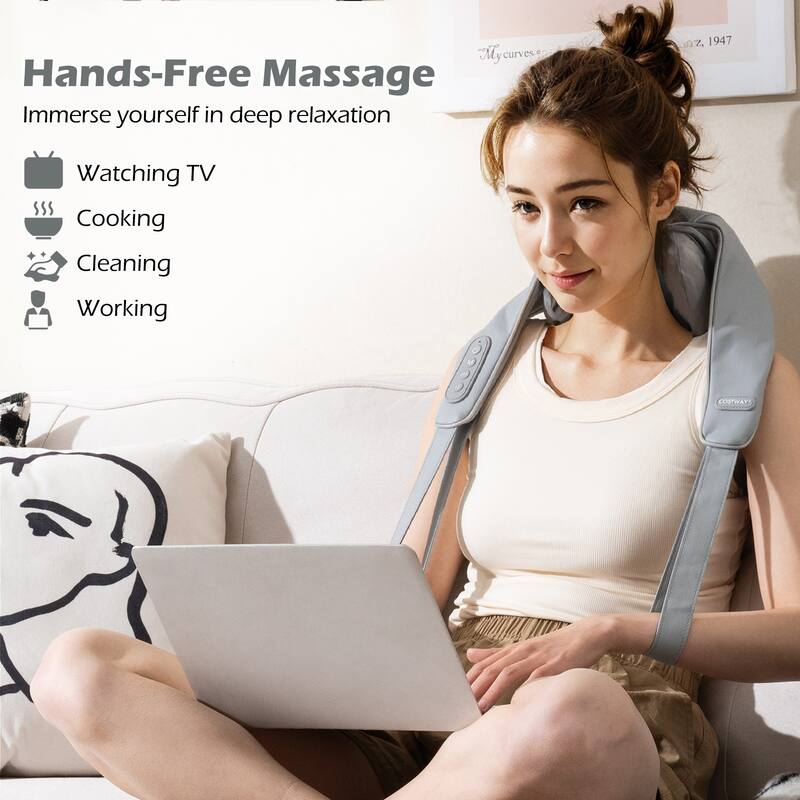 Electric Shiatsu Neck and Shoulder Massager with Adjustable Straps and Soothing Heat Function - 7" x 20" x 6.5"