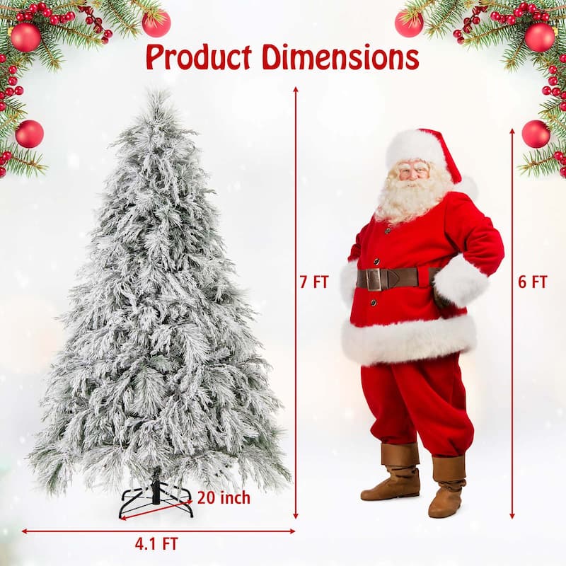 4.5/6/7 FT Pre-Lit Flocked Christmas Tree Holiday Artificial Xmas Tree - 7 Foot