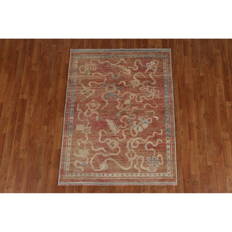 Hand Knotted Oriental 100% Wool Carpet Traditional Abstract Coral Art Deco Area Rug - 5' 0'' X 3' 10''