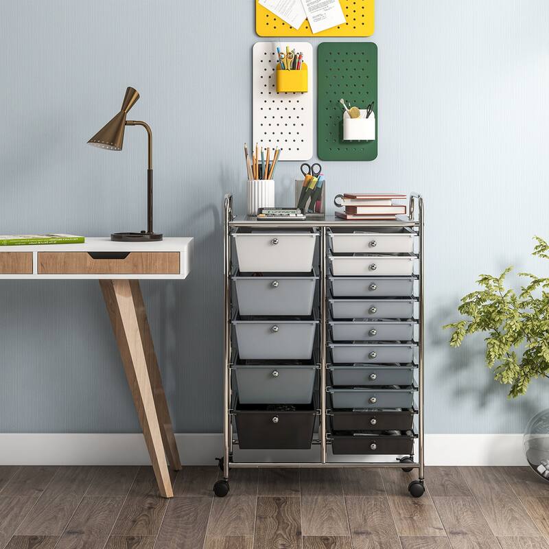 Costway 15 Drawer Rolling Storage Cart Tools Scrapbook Paper Office - See Details