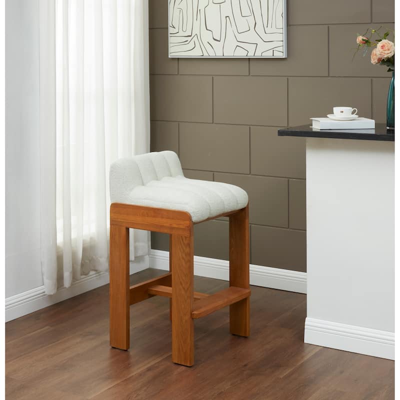 SAFAVIEH Couture Delphini Boucle 30-inch Barstool - 20"W x 21"D x 35"H - Ivory/Walnut