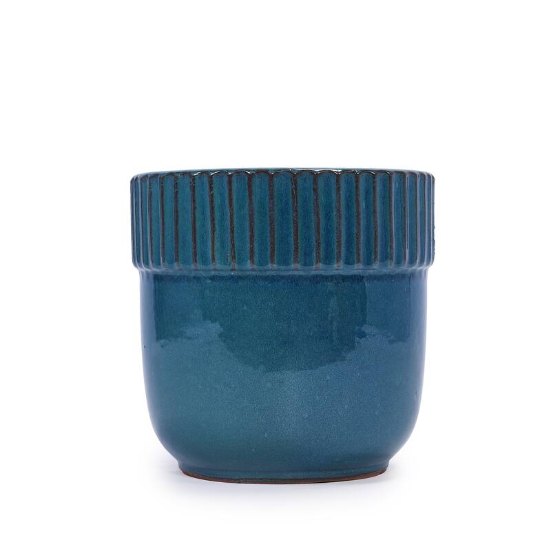 Glossy Ribbed Handmade Ceramic Planter Pot, for Succulents and Herbs