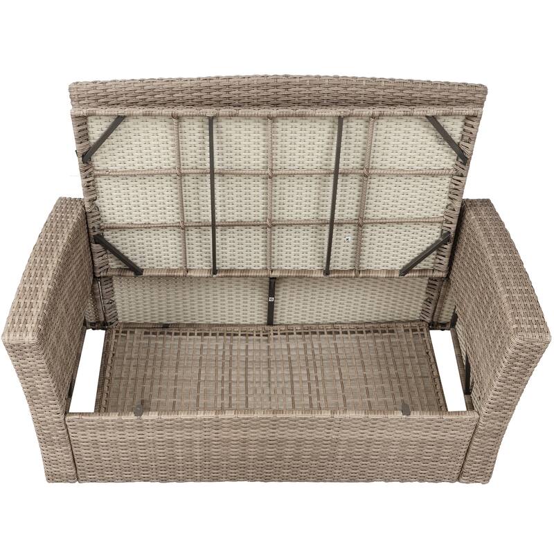 Outdoor 6-Piece Rattan Conversation Sofa Set with Glass Table & Ottoman
